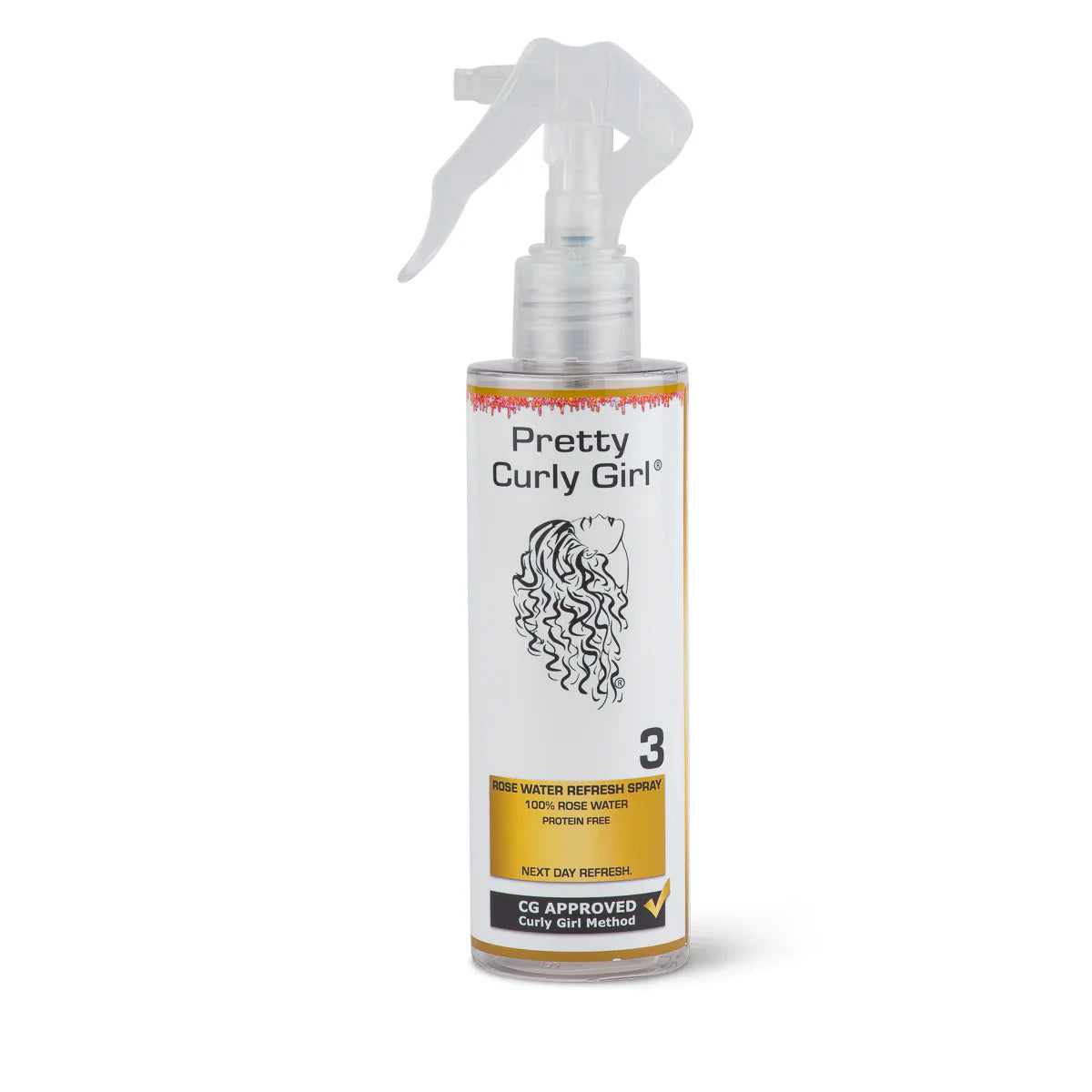 Pretty Curly Girl Rosenwasser-Erfrischungsspray ohne Protein, 250 ml (komplette Größe)